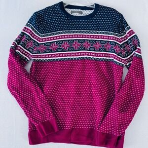 Vtg Denver Hayes Crewneck Sweater Thick Knit Navy Red Snowflake Fair Isle Medium
